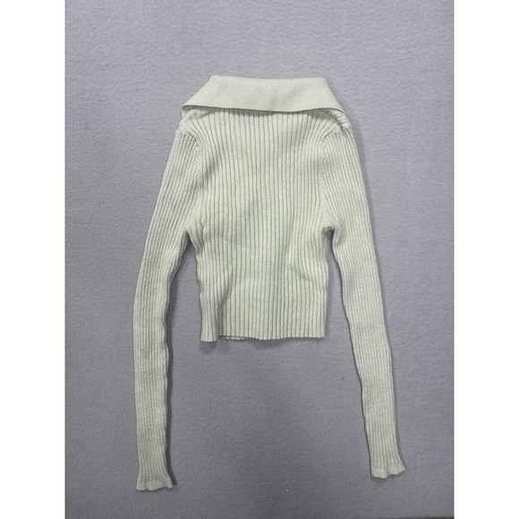 Urban Outfitters Skylar S Mint Green Ribbed Collared Button Up Cropped Sweater - Picture 9 of 10
